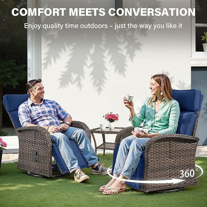 Belord Swivel Outdoor Recliner Chair Set of 2 - Reclining Patio Chair with Adjustable Backrest and Footrest, All-Weather Wicker Chaise Lounge Chair Outdoor for Pool Deck Brown (Upgraded 2.0)