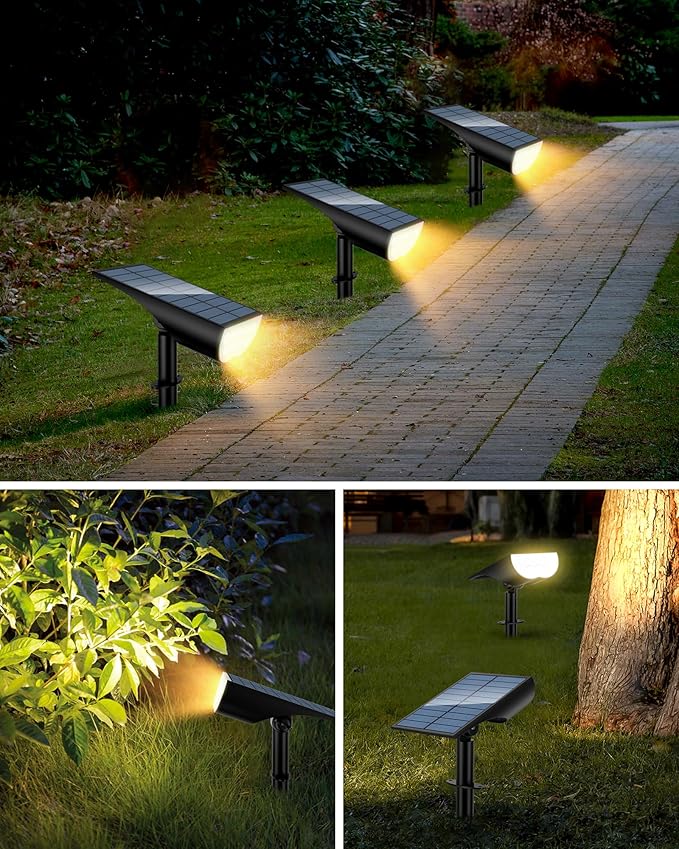 Solar Spot Lights Outdoor, Solar Lights Outdoor Waterproof IP65, 3 Brightness Modes Dusk to Dawn Landscape Spotlights for Yard Garden Pathway Tree Decoration, Warm White, 1 Pack