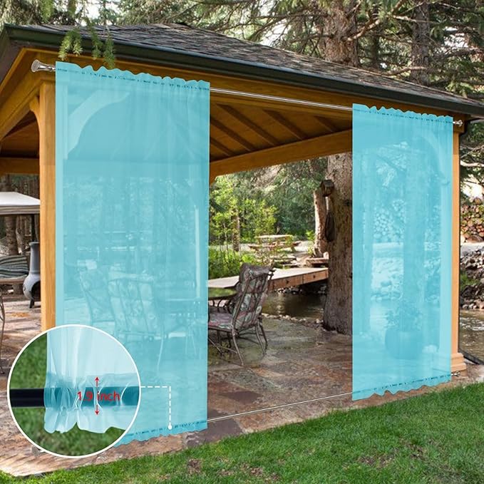 SpaceDresser Waterproof Outdoor Sheer Curtains for Patio - 4 Panels Rod Pocket Indoor Voile Sheer Curtain for Living Room,52W x 96L inch, Aqua