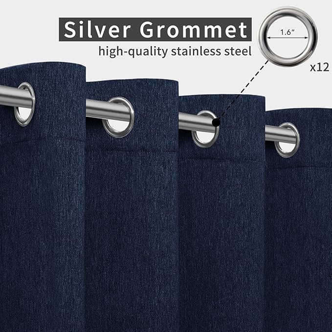 Easy-Going Linen Look Outdoor Curtains Waterproof Windproof Porch Curtains, Soft Thicken Outdoor Privacy Curtains for Patio, Gazebo, Grommet Top and Tab Bottom Drape, 1 Panel, 110x120 inch, Navy