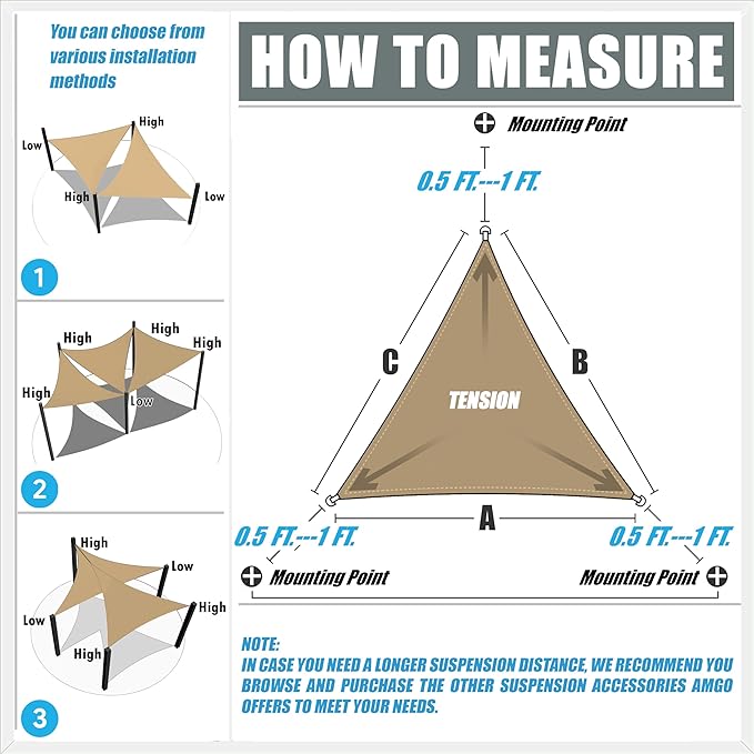 Amgo Custom Size 10' x 20' x 22.4' Sand Beige Right Triangle Sun Shade Sail UPF50+ AGTAPRT12, Order to Make Canopy Awning, 95% UV Blockage, Water & Air Permeable, Commercial Standard (We Customize)