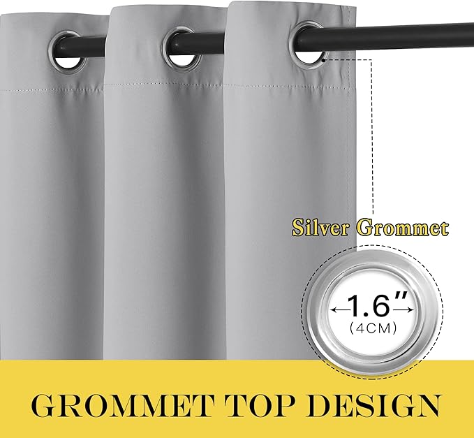 NICETOWN Blackout Sliding Glass Door Curtains, Room Darkening Thermal Insulated Curtains for Living Room Bedroom, Extra Wide Window Drapes, 1 Panel, W80 x L118, Silver Grey