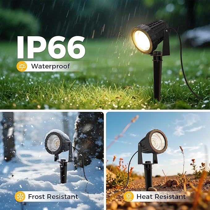 L LOHAS LED Outdoor Landscape Lighting, Auto On/Off 3000K Low Voltage Landscape Lighting, IP66 Waterproof Spot Lights for Yard, Outside, Garden, House, Pathway, Plant, Holiday Decor (10 Pack)