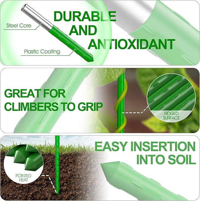 WAENLIR Garden Stakes 60 inch 5ft Sturdy Tomato Stakes, Plant Stakes for Outdoor Plants, Metal Plant Support Sticks for Gardening, Pack of 50