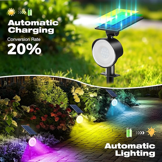 nipify 1 Pack Solar Lights Outdoor Waterproof, LED Solar Spot Lights with 3 Modes Landscape Spotlights for Outside Garden Yard Trees,RGB