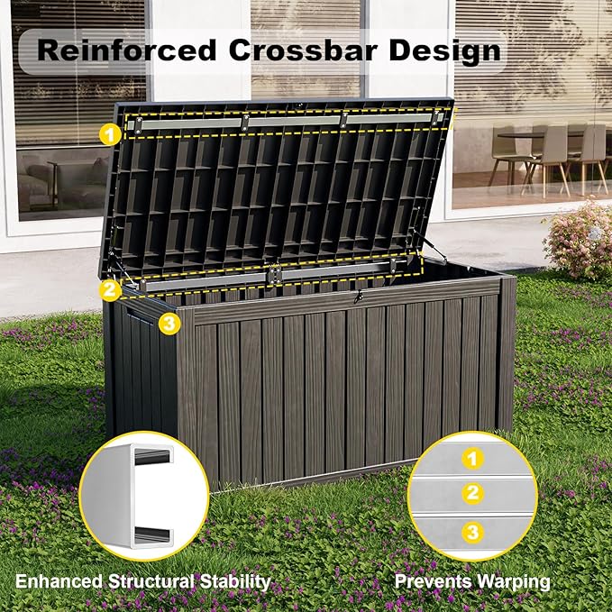 180 Gallon Outdoor Storage Box, Large Resin Deck Box for Patio Furniture Cushion Garden Tools, Waterproof and Lockable Design(Black)