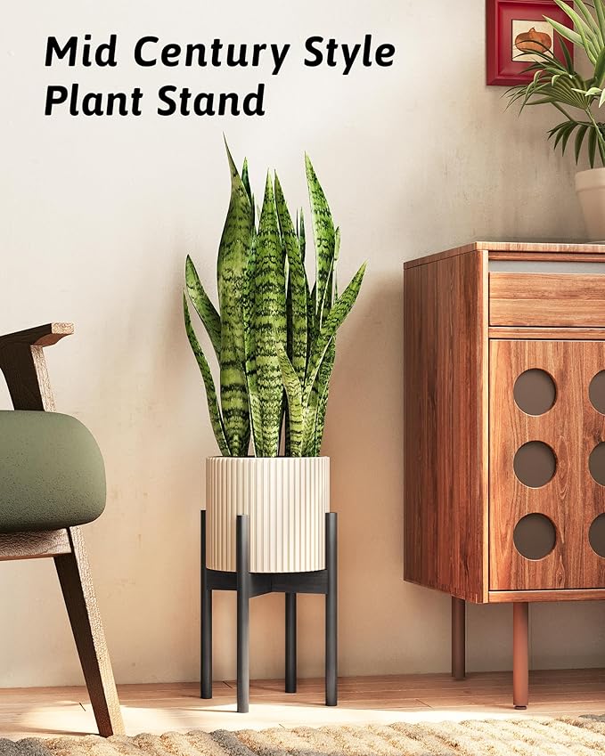 Adjustable Plant Stand Indoor, Bamboo Plant Stand Fits 8 9 10 11 12 Inches, Small Corner Planter Holder for Indoor Plants, Single Floor Plant Stands for Living Room Balcony, Pure Black
