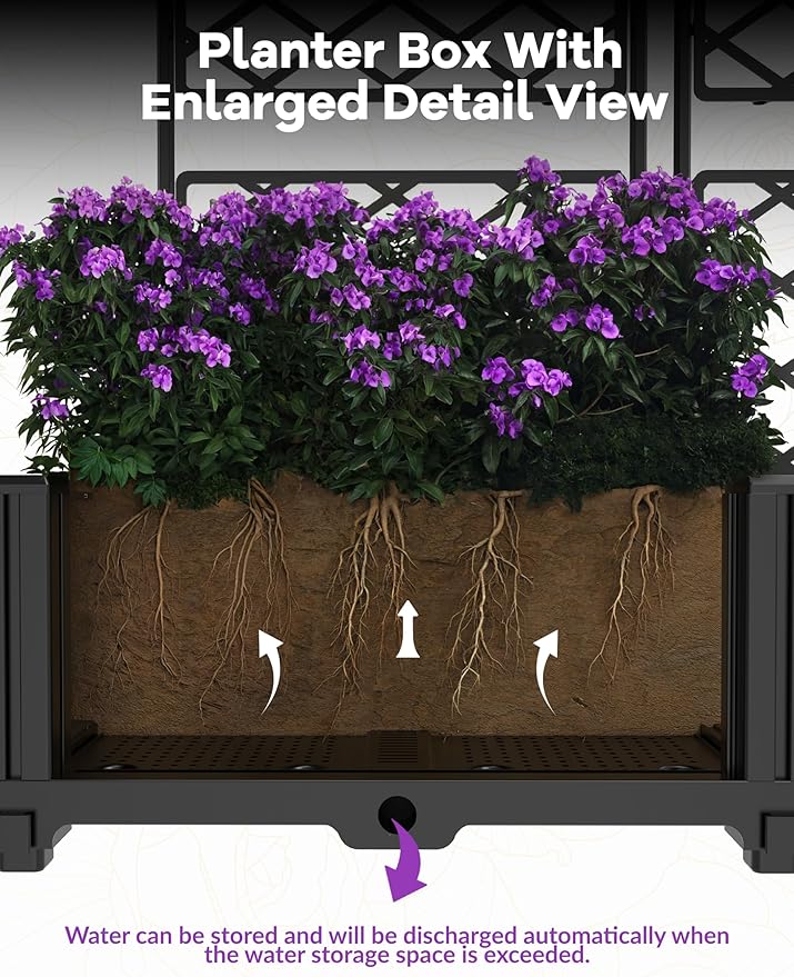 GAOMON 3 PCS Raised Garden Bed with Trellis - 50 in W x 63" Tall Plastic Planter Box for Climbing Plants, Outdoor Vertical Garden with Privacy Screen for Patio, Balcony, Backyard