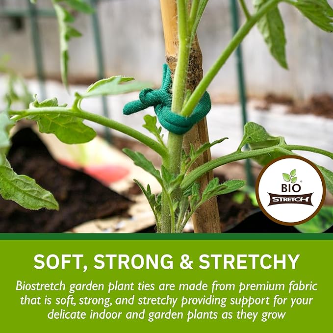 Soft Garden Plant Ties for Indoor & Outdoor Plants - Strong & Stretchy Cut-to-Length Plant Tape for Climbing Plants, Tomato Vines & Home Gardening (65 ft / 20M)