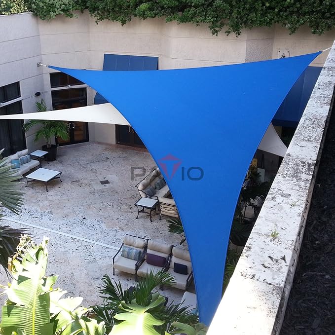 Patio Paradise 23' x 23' x 23' Sun Shade Sail Triangle Canopy Shade Cloth Fabric Sunlight Block Patio Pergola Cover HDPE Deck Awning for Outdoor Backyard Roof Shading, Blue