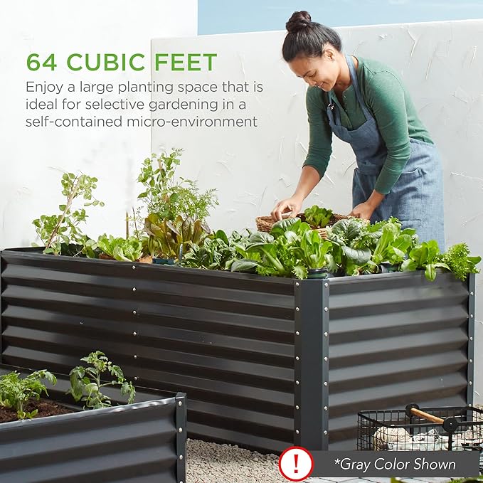 Best Choice Products 8x4x2ft Outdoor Metal Raised Garden Bed, Deep Root Planter Box for Vegetables, Herbs & Flowers, 478-Gallon Capacity, 100% Non Toxic Materials - White