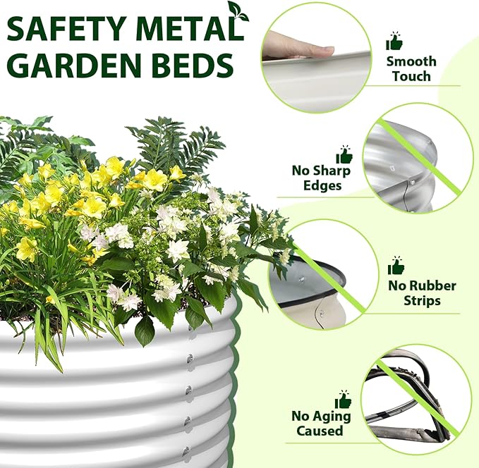 A ANLEOLIFE 6-Pack 4X4X1.5ft & 8X4X1.5ft Deep Root Galvanized Raised Garden Beds Outdoor for Planting Vegetables Flowers Herb,Antique White