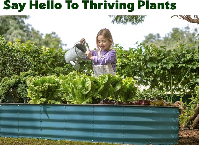 Plant & Plot Galvanized Raised Garden Beds Outdoor // 8×4×1 ft Planter Raised Beds for Gardening, Vegetables, Flowers // Large Metal Garden Box // Patented Tool-Free Design (Turquoise)