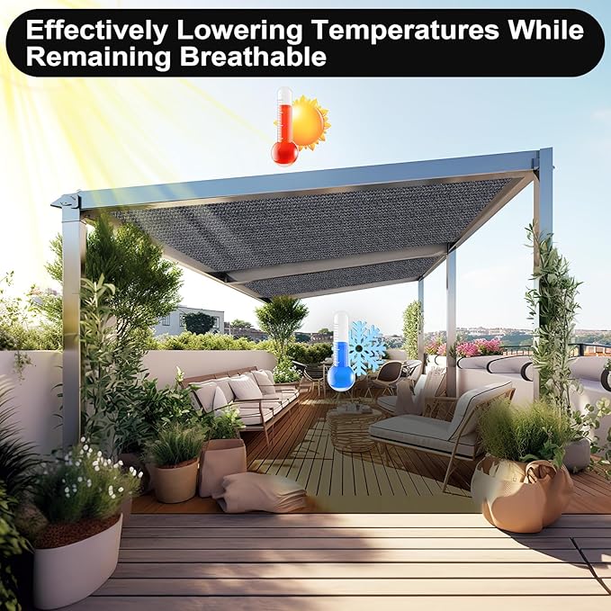 Artpuch 90% Sun Shade Cloth, 12 x 12 FT Pergola Shade Cover Canopy with Grommets, Sun Screen Fabric Tarp for Patio, Outdoor, Garden, Backyard, Dark Grey