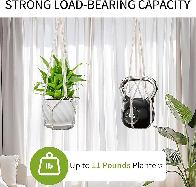 Macrame Plant Hanger, Fits 4-13 Inch Pots, Boho Hanging Plant Holder for Indoor Outdoor, 35 Inch, Set of 3, White (No Flowerpot)