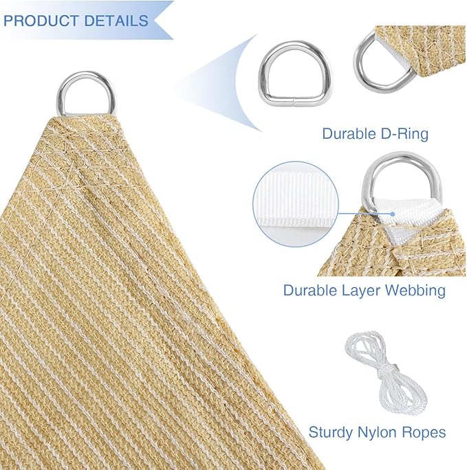 E&K Sunrise 27' x 27' x 27' Sun Shade Sail Triangle Canopy Shade Cover UV Block for Patio Backyard Garden Outdoor (Beige)