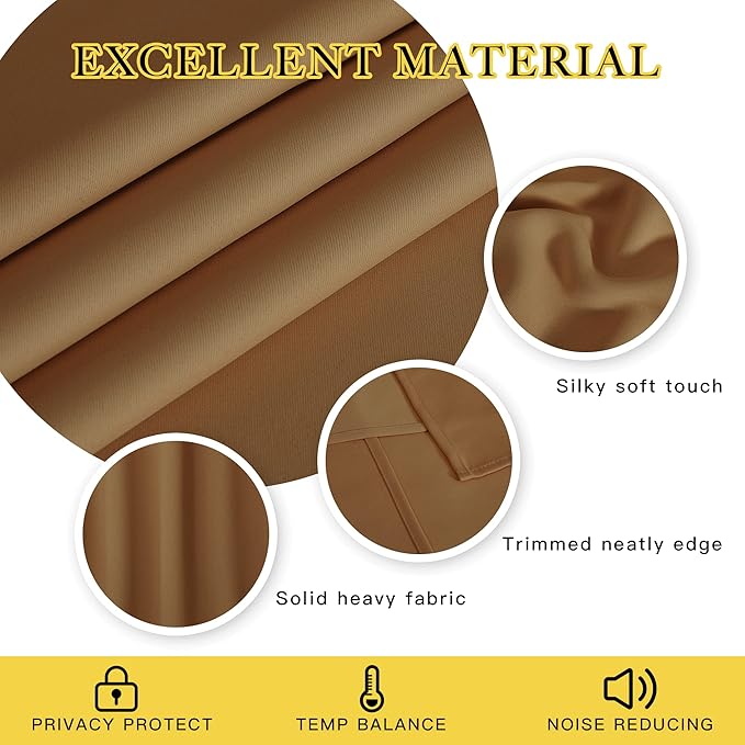 NICETOWN Gold Brown Sliding Glass Door Curtain for Bedroom - Grommet Blackout Room Darkening Sound Proof Thermal Curtain Privacy Room Divider for Dining Room/Bedroom (W100 x L108, 1 Panel)
