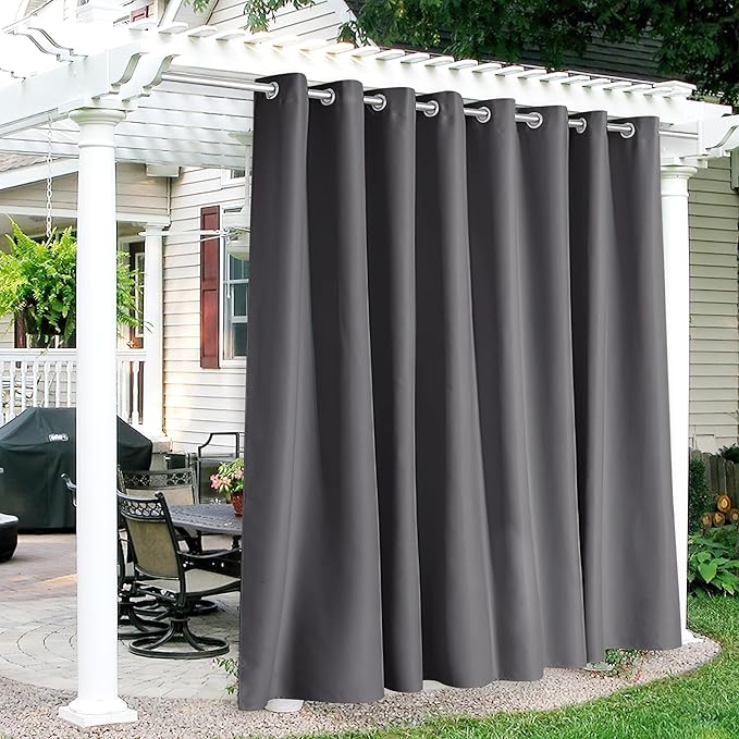 RYB HOME Extra Wide Outdoor Curtains for Patio Waterproof Heavy Duty Thermal Insulated in Summer Full Coverage Privacy for Porch, Cabana & Pool, W120" x L84", Grey, 1 Panel