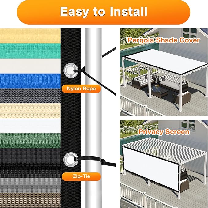 Artpuch Outdoor Pergola Shade Cover 12' X 20' Sun Shade Cloth with Grommets, 90% UV Protection Canopy Patio Privacy Screen (Customized Available) GN107, White