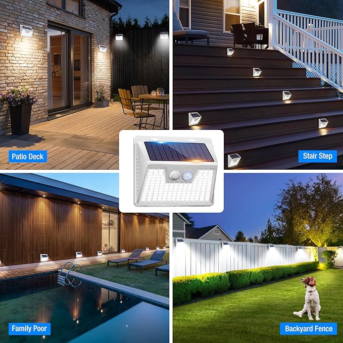 Peasur 16Pack Solar Motion Sensor Lights Outdoor Waterproof, 140LED 3 Modes Ultra-Bright Solar Powered Fence Lights, Security Wall Light for Outside Garden Yard Deck Stair Step