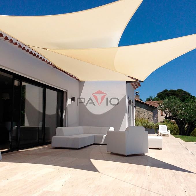 Patio Paradise 25' x 25' x 25' Sun Shade Sail Triangle Canopy Shade Cloth Fabric Sunlight Block Patio Pergola Cover HDPE Deck Awning for Outdoor Backyard Roof Shading, Beige