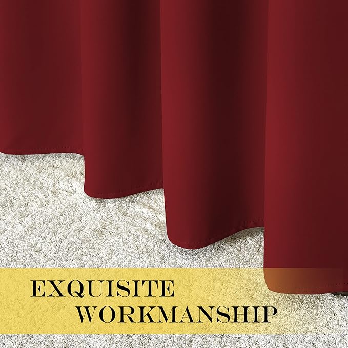 NICETOWN Blackout Window Curtain 90 inch Length - Room Darkening Thermal Insulated Grommet Large Window Treatment Light Blocking for Bedroom/Doorway (Burgundy Red, 1 Panel, W52 x L90)