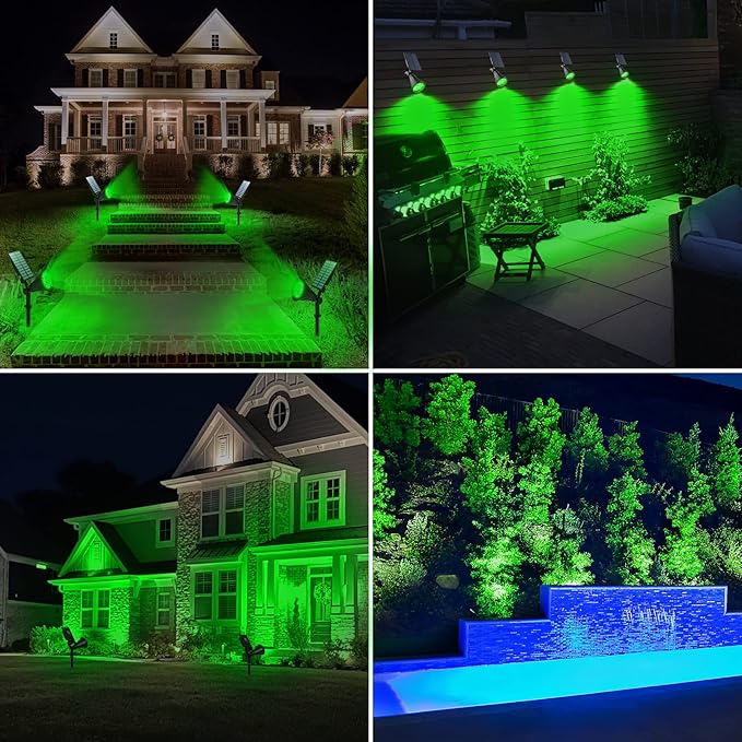 T-SUN Solar Spotlight LED Outdoor Wall Light, IP65 Waterproof, Auto-on at Night/Auto-Off by Day, 180°Angle Adjustable for Tree, Patio, Yard, Garden, Driveway, Stairs, Pool Area (Green)