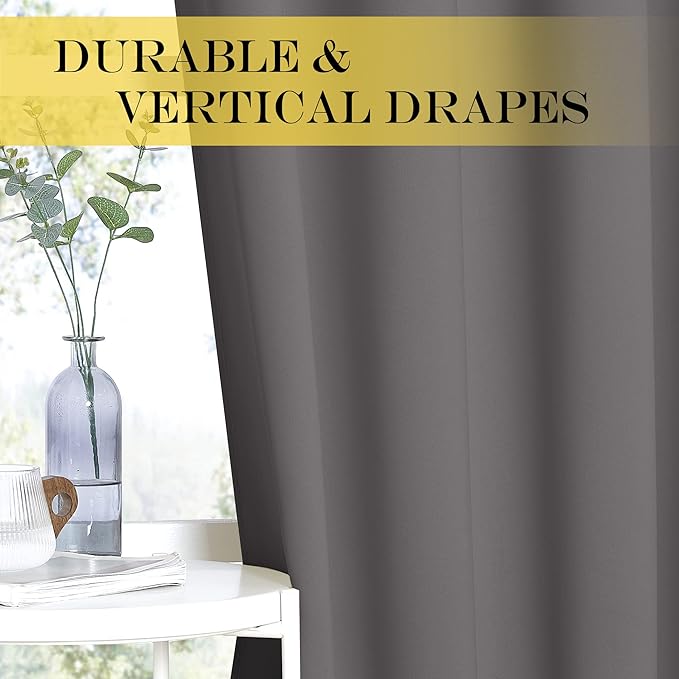 NICETOWN Grey Bedroom Blackout 90 inch Curtain - Grommet Energy Saving Thermal Insulated Room Darkening Drapes Sound Dampening Window Treatment for Living Room (1 Panel, W52 x L90)