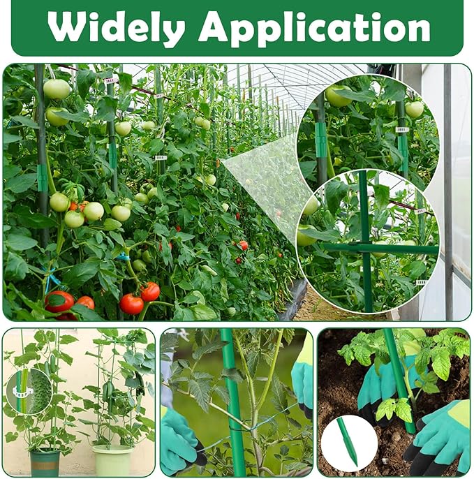 Cludoo 162PCS Garden Stakes Set with 50 Sets Fiberglass Plant Stakes Sticks Supports and Accessories, DIY 4ft 5ft 6ft 7ft Tomato Stakes for Tomato,Vegetables, Pepper, Fences Indoor Outdoor Plants