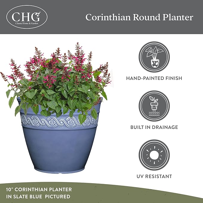 Classic Home and Garden Corinthian Resin Planter Pot - Outdoor & Indoor Plant Pot - Round Planter for Plants & Flowers (8" Oil Rubbed Bronze, Pack of 1)