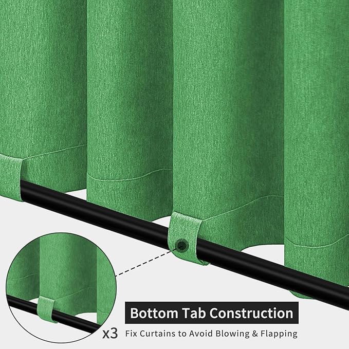 Easy-Going Linen Look Outdoor Curtains Waterproof Windproof Porch Curtains, Soft Thicken Outdoor Privacy Curtains for Patio, Gazebo, Grommet Top and Tab Bottom Drape, 1 Panel, 54x84 inch, Green