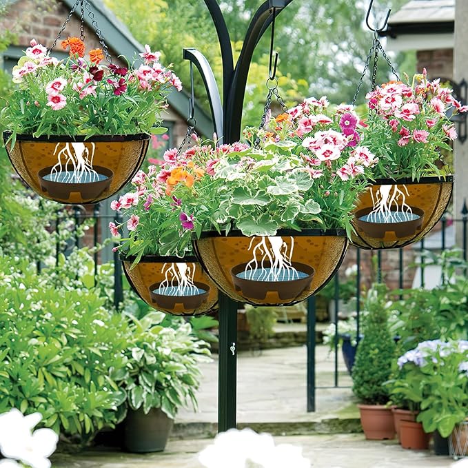 UPINS 12 Pcs Invisible Self Watering Planter, 5.3 Inches Insert Auto Hanging Basket Planter Watering Devices Plastic Soil Water Retaining Drip Pan Water Catcher Saucer for Window Box Basket