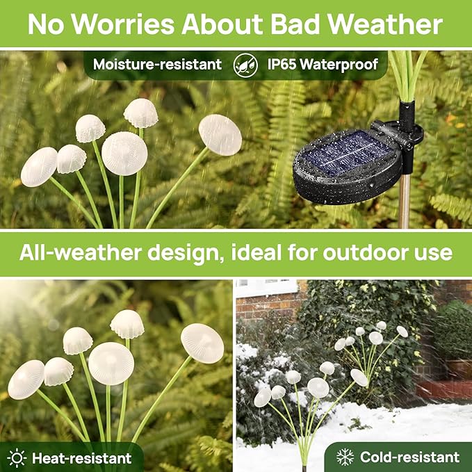 Solar Garden Lights, 6-Pack Dual Mode LED Solar Mushroom Lights, Waterproof Firefly Outdoor Decor for Yard, Patio, and Pathway – Colorful Jellyfish Ambiance