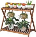 Indoor Plant Stand for Multiple Plants 2 Tier Wood Corner Plant Shelf Rack with Planter Hanger Outdoor Flower Pot Stand Holder for Yard Patio Garden Balcony Porch Living Room ( Rustic X-Cross)