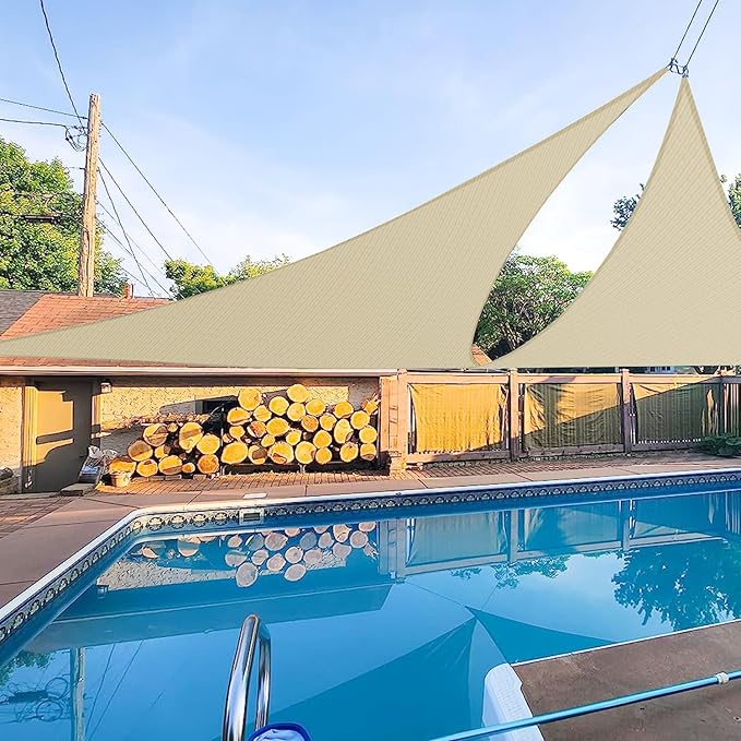 E&K Sunrise 6' x 6' x 6' Sun Shade Sail Triangle Canopy Shade Cover UV Block for Patio Backyard Garden Outdoor (Beige)