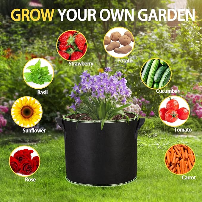 3-Pack 10 Gallon Plant Grow Bags, Thickened Nonwoven Fabric Pots with Handles,Sturdy Garden Planters Aeration Gardening Container to for Plants, Vegetables, and Flowers