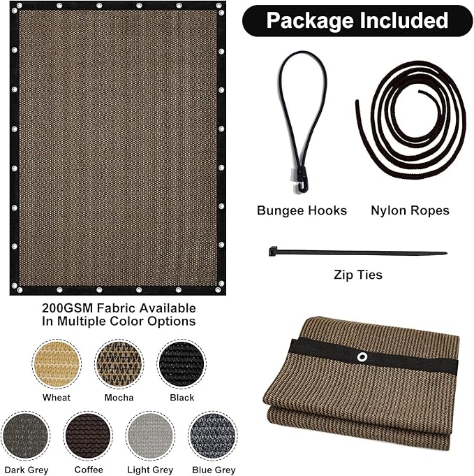 Artpuch 90% Sun Shade Cloth, 6 x 10 FT Pergola Shade Cover Canopy with Grommets, Sun Screen Fabric Tarp for Patio, Outdoor, Garden, Backyard, Mocha