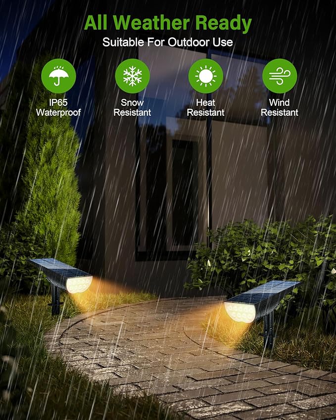 Solar Spot Lights Outdoor, Solar Lights Outdoor Waterproof IP65, 3 Brightness Modes Dusk to Dawn Landscape Spotlights for Yard Garden Pathway Tree Decoration, Warm White, 1 Pack