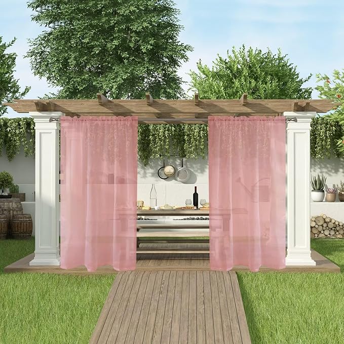 SpaceDresser Waterproof Outdoor Sheer Curtains for Patio - 2 Panels Rod Pocket Indoor Voile Sheer Curtain for Living Room,52W x 96L inch, Blush