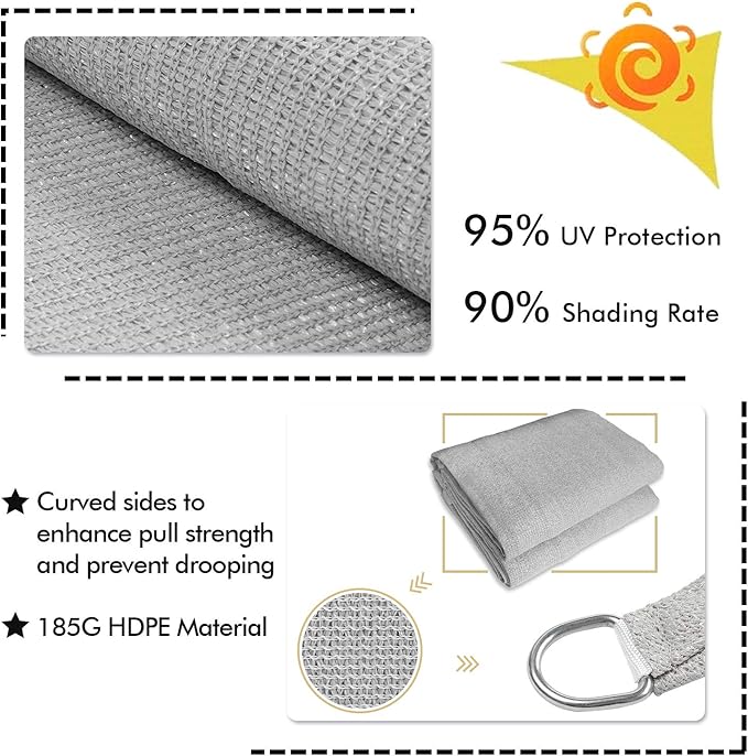KANAGAWA Sun Shade Sail 12'x16' Gray Rectangle UV Block Canopy Awning Shelter Fabric Cloth Screen for Outdoor Patio Garden Backyard Activities