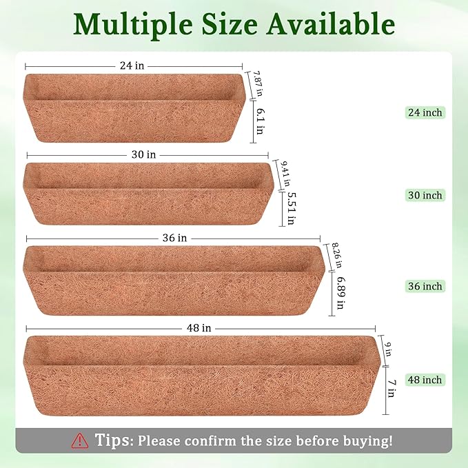 Halatool 2 Pack 24 Inch Window Box Liners, Pre-Formed Coco Fiber Replacement Liner, Natural Coconut Coir Planter Liners for Wall Hanging Basket, Flower Pot, Fence and Railing