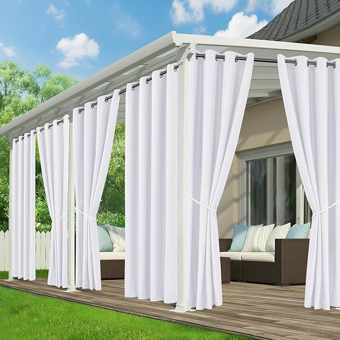 White Outdoor Curtains for Patio Waterproof - 6 Panels Privacy Weatherproof Outside Curtains with Grommets for Pergola, Gazebo, Porch, Cabana, Balcony, 54 x 120 Inch