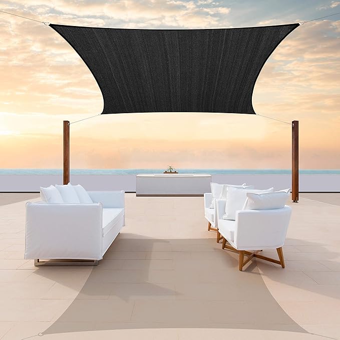 ColourTree TAPR1616 Custom Size 6' x 20' Black Sun Shade Sail Canopy UV Block UPF50 Rectangle - Commercial Standard Heavy Duty - 190 GSM - 3 Years Warranty