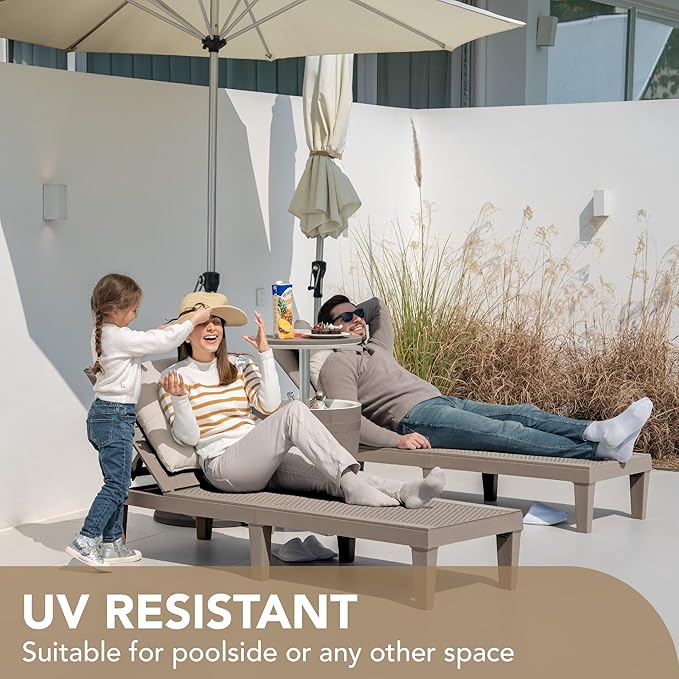 Devoko Outdoor Chaise Lounge Chair Set of 2 for Outside Pool Patio, Adjustable Waterproof Easy Assembly Chaise Lounge Outdoor (Light Brown, Set of 2)