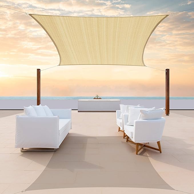 ColourTree TAPR1616 Custom Size 13' x 15' Beige Sun Shade Sail Canopy UV Block UPF50 Rectangle - Commercial Standard Heavy Duty - 190 GSM - 3 Years Warranty