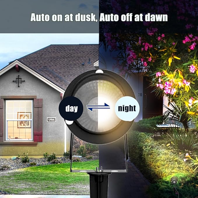 10W Dusk to Dawn Led Light 120V 3000K 1000lm Warm White Landscape Outdoor Spotlights with Photocell Sensor IP65 Waterproof Spot Lights for Yard Flag Garden Tree