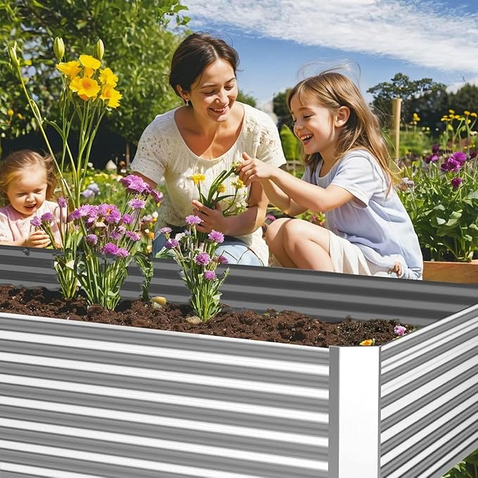 4 Pack 6x3FT Corrugated Galvanized Steel Raised Garden Bed Outdoor, Metal Above Ground Garden Bed for Vegetables and Flowers, Rectangle Raised Beds for Gardening
