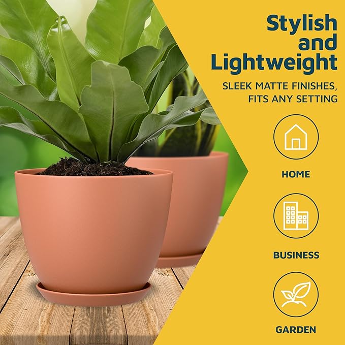 Terracotta Plant Pots with Drainage Holes & Saucers 10 Pack, Indoor & Outdoor Stackable Space-Saving Planters for Houseplants & Flowers, (7", 6.7", 6", 5.3", and 4.8" Inches), Durable & Weatherproof