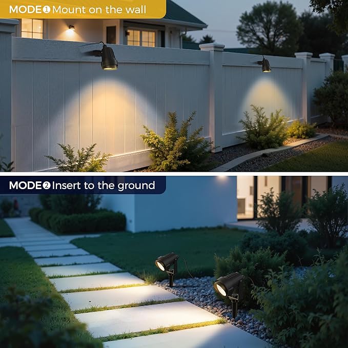 L LOHAS LED 5W Low Voltage Landscape Lighting, Christmas Outdoor Spot Lights with Connectors, 12V 24V IP66 Waterproof 3000K Warm White Plug in Spotlights for Yard, Garden, Pathway, House (12 Pack)