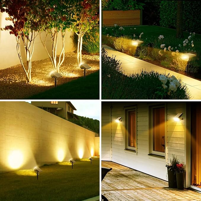 Solar Spot Lights Outdoor Waterproof IP65, [4 Pack/65 LED] 2-in-1 Solar Landscaping Spotlights, 3 Lighting Modes Solar Powered Garden Flood Light for Patio Pathway Driveway Yard Pool (Warm White)